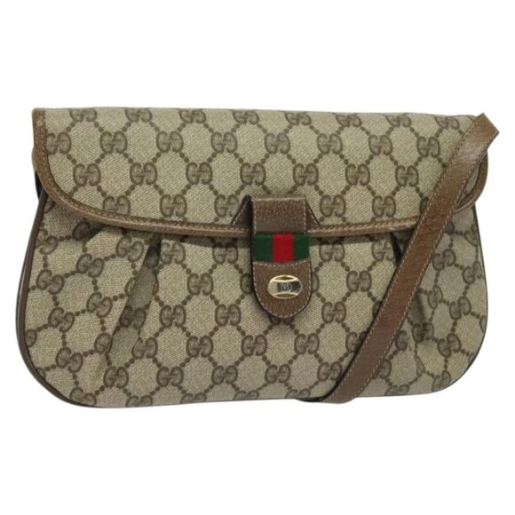 GUCCI GG Supreme Web Sherry Line Bag PVC Beige Gold 10 02 051 Auth ki5609 - Picture 1 of 16